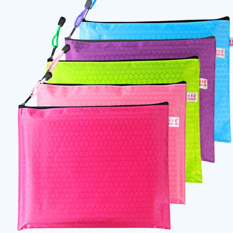 Bedoomey color file bag A4 waterproof zipper bag thicken pull bag material bag