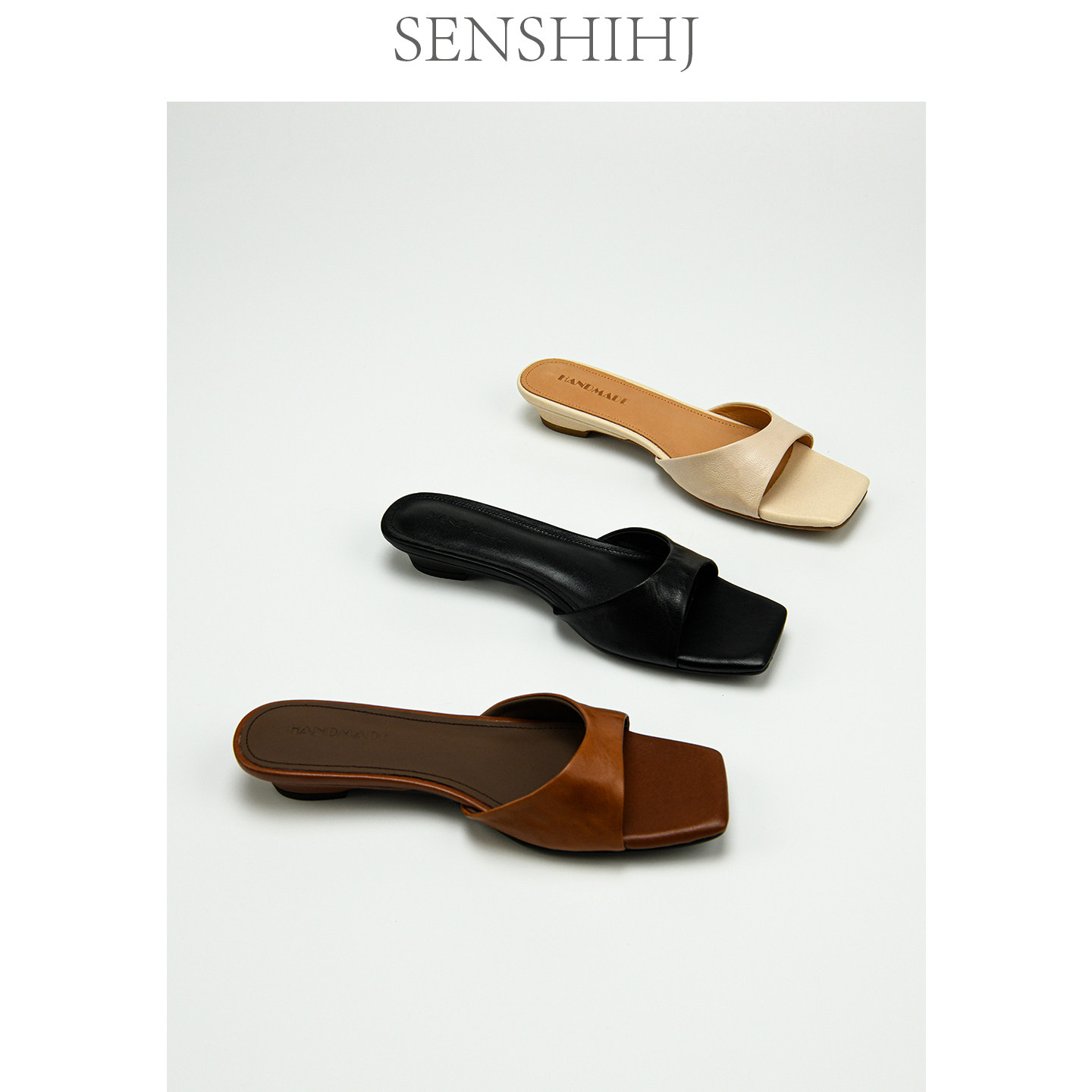 SENSHIHJ/森诗和匠 Sheepskin Vacation Square Toe Flat Sandals Women's Summer Outer Wear One-Strap Sandals Plus Size 41