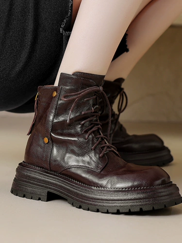 Martens, хваталка из овчины, коричневые демисезонные короткие сапоги на платформе, круглый носок
