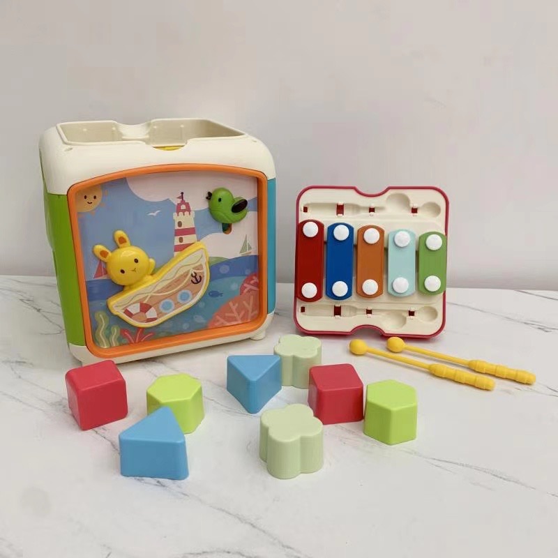 Children's hand beat drum hexahedron puzzle music wisdom cube male and female baby infant early education toys 6-24 months