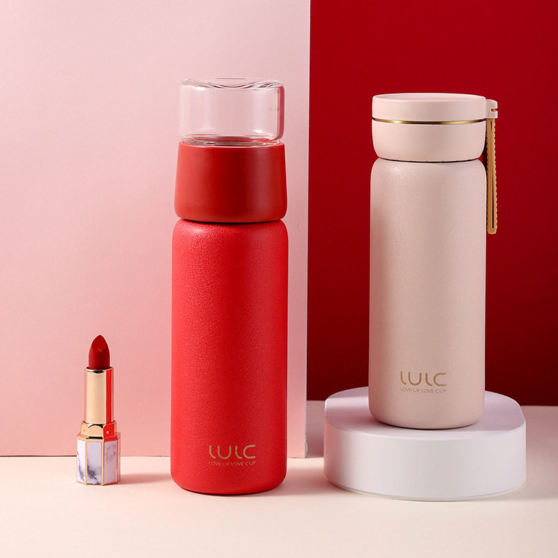 Girls' heart cute tea water separation tea water cup thermos portable student simple fresh forest style ins style