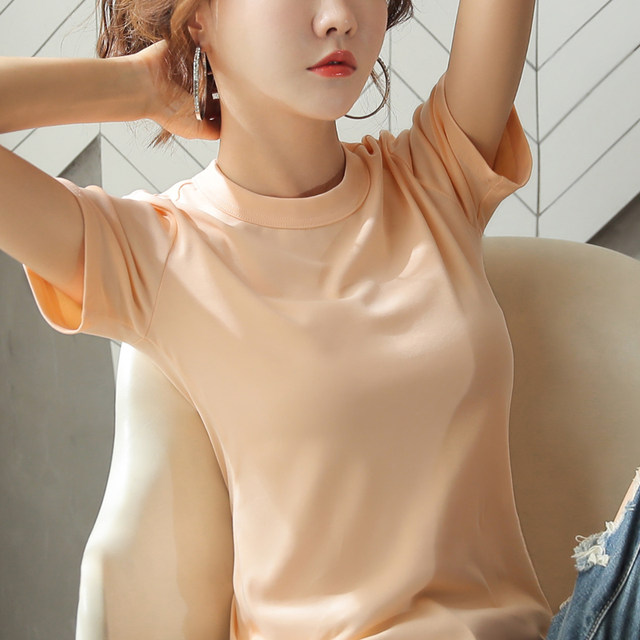 2020 new solid color short-sleeved T-shirt for women summer slim cotton white half-sleeved T-shirt tight chic bottoming top