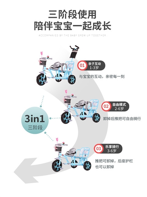 Xe đẩy trẻ em hai xe ba bánh Xe đẩy trẻ em xe đạp đôi 1-2-3 tuổi - Con lăn trượt patinet / trẻ em xe cân bằng thông minh