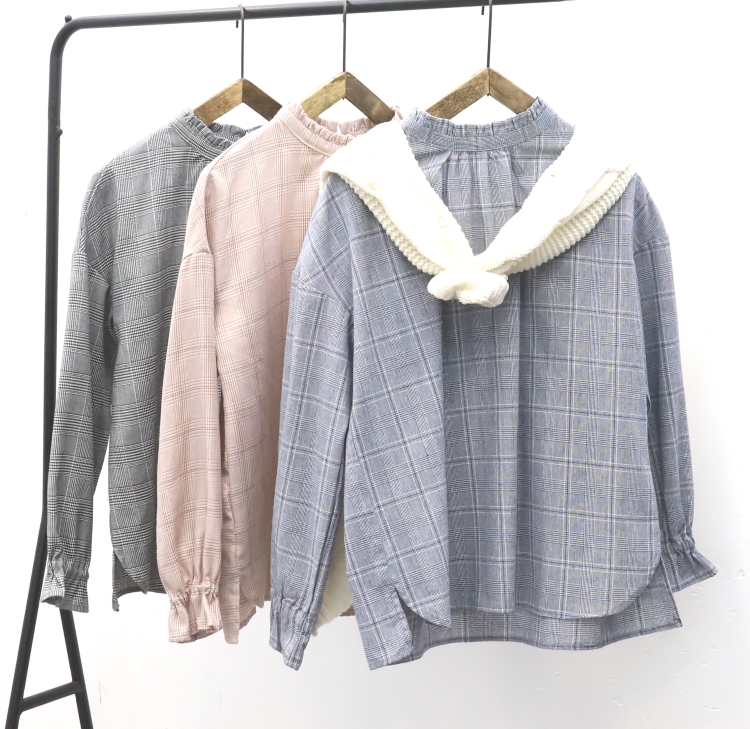 Mùa thu đông 2018 mới của phụ nữ cổ điển mặc đẹp kẻ sọc ngày DSM * cotton thoải mái cổ áo bằng gỗ dại tay dài áo sơ mi nữ kiểu đẹp