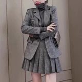 Шерстяной осенний элегантный модный комплект, яркий броский стиль, в западном стиле