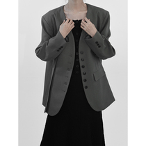 2021 autumn new Japanese grass gray design neutral profile suit jacket casual loose slim simple