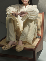 2021 autumn slanted placket wide leg pants cotton art loose casual lazy slim women's slanted buckle design pants