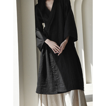 2021 summer and autumn double-layer gauze can be worn outside the nightgown classical wabbah silent wind lazy black thin coat skin-friendly soft