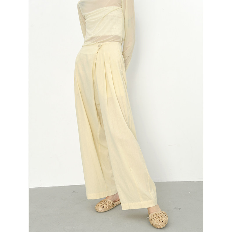 2021 Autumn section Skew Door Broadlegged Pants Full Cotton Art Loose Casual Slouched Slim Woman Type Diagonal Button Design Long Pants