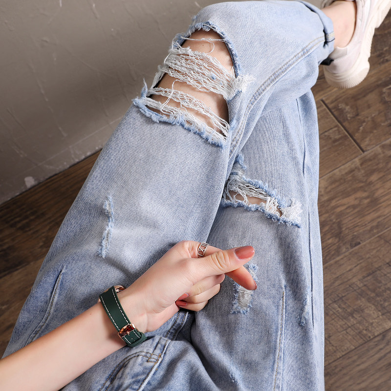 Ripped jeans women's loose straight pants 2021 new summer Harun Luo radish thin high-waisted daddy pants