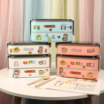 Microwave oven can heat lunch box for class light double deck children lovely large capacity elementary school lunch box