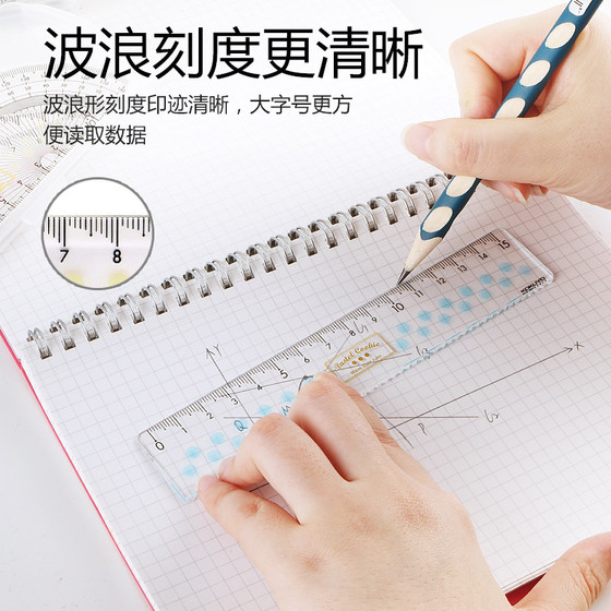 Japan's KOKUYO national reputation light color cookie set ruler exam students use geometric drawing painting measurement chart with ruler acrylic four-piece set ruler triangular plate ruler + protractor + wave ruler