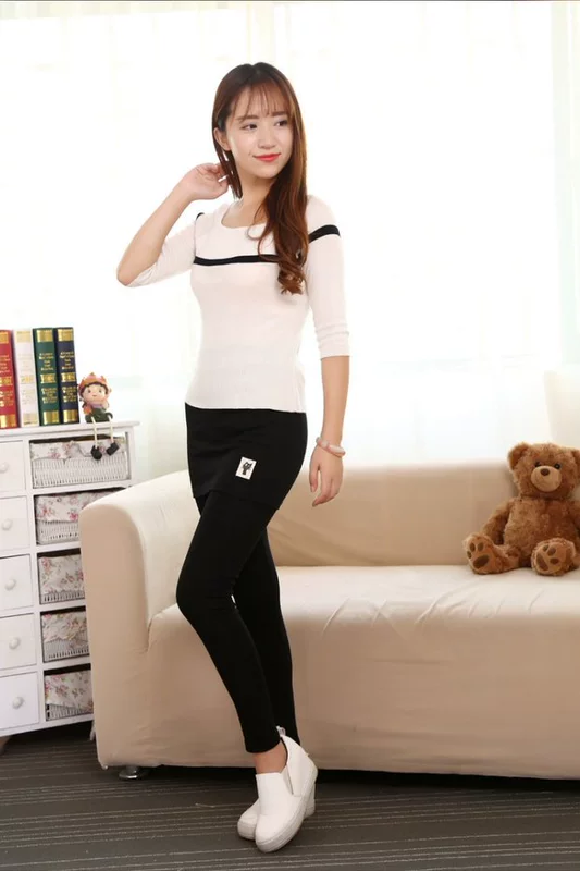 Mùa thu đông giả hai chiếc quần legging nữ 2017 mới cộng với nhung dày mặc quần chân nhỏ là quần thun ôm sát hông.