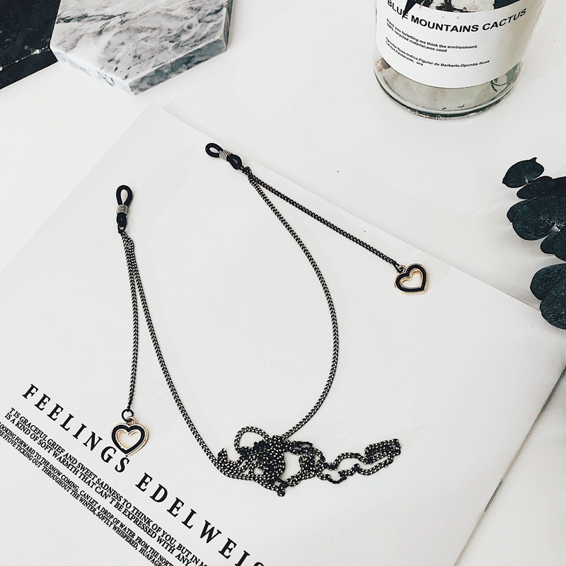 Ins super hot glasses chain black gold non-slip chain universal glasses long chain hanging neck cross love model
