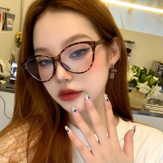 Korean Style Cat-Eye Leopard Print Eyeglass Frames for Women, Trendy Round Face Influencer Decorative Non-Prescription Glasses, Small Face Prescription Glasses