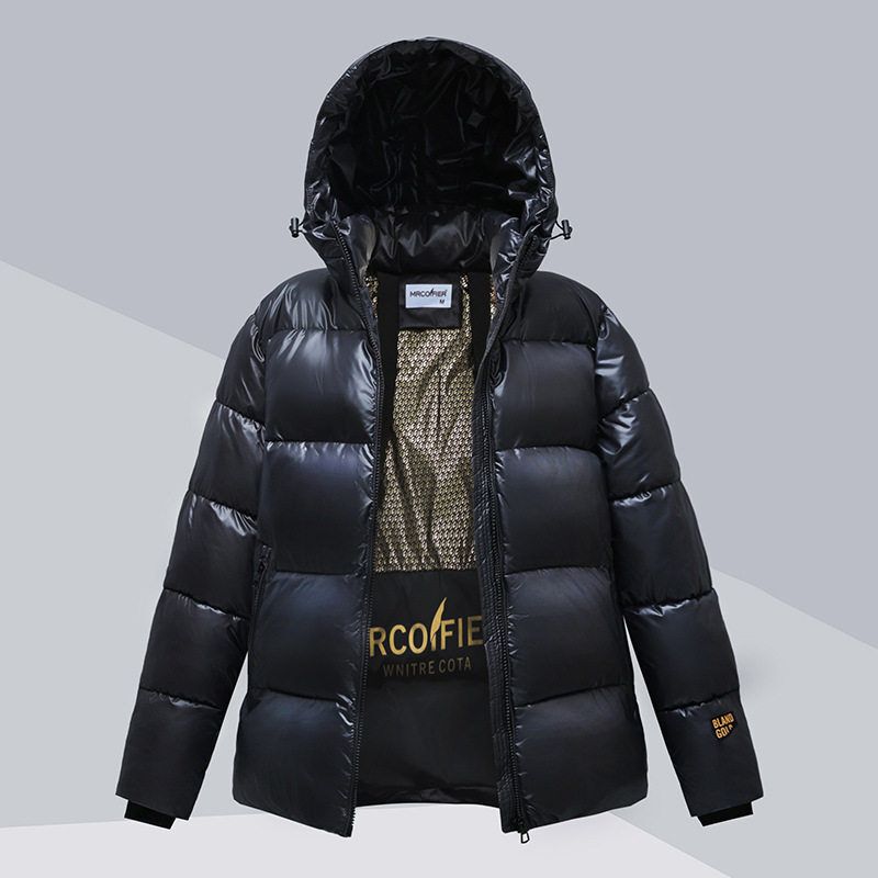 High-End Black Gold Cotton Jacket for Women, Short Style, 2025 Winter Korean Version, Hooded, Thickened for Winter, Couple's Wear, Cold-Resistant Cotton Coat, Trendy