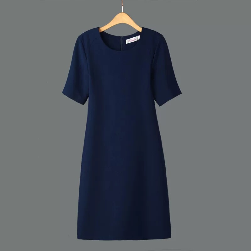 Popular Short-Sleeved Straight Dress, Mid-Length, 2026 Summer Korean Style, Slimming, Elegant, Plus Size, Round Neck, New Summer Clothing Popular Short-Sleeved Straight Dress, Mid-Length, 2026 Summer Korean Style, Slimming, Elegant, Plus Size, Round Neck, New Summer Clothing