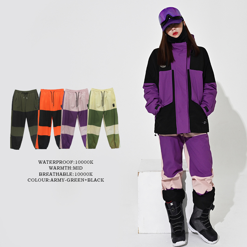 LOVMTSEA Le Munch men and women's single double board Korean version loose ski pants waterproof and warm spell flat flower snowsuit