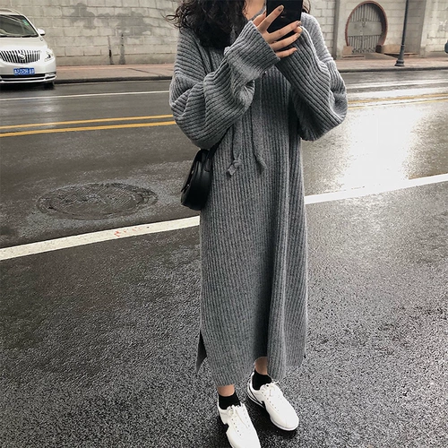 Демисезонное длинное шерстяное платье, трикотажная юбка, 2020, длина макси, увеличенная толщина, подходит для подростков