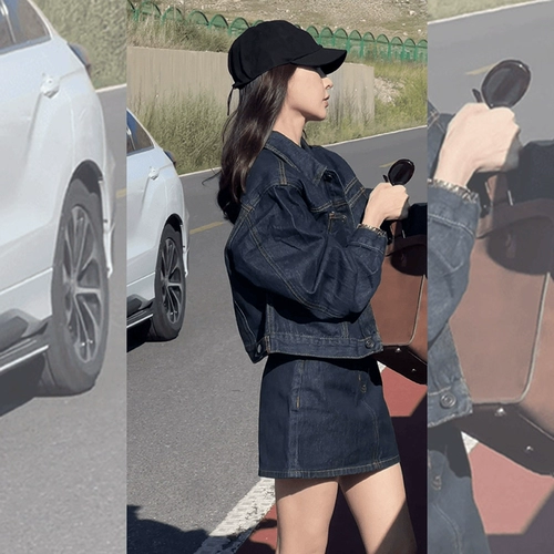 Ретро джинсовая куртка, мини-юбка, комплект, изысканный стиль, подходит для подростков, 2025 года, осенняя, в британском стиле