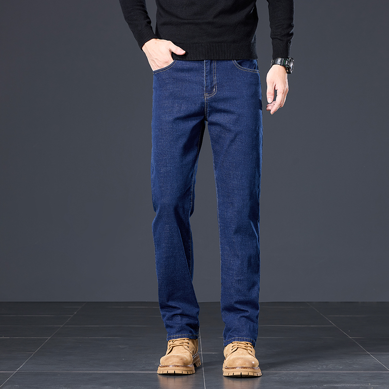 2026 Autumn New Men's Washed Denim Jeans Men's Straight Slim Fit Mid-Waist Stretch Casual Long Pants Men's Trousers