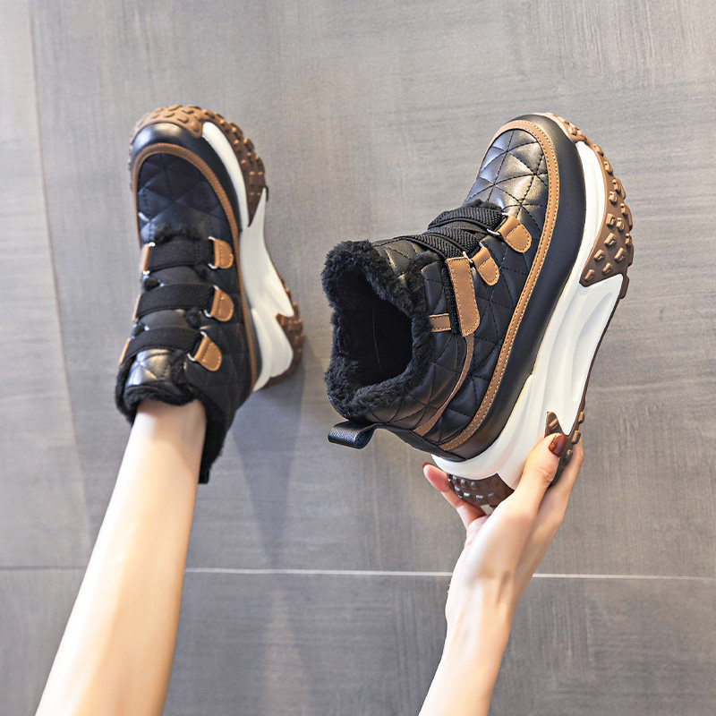 Northeast Snow Boots for Women, Waterproof and Non-Slip, 2025 Autumn and Winter New Style, Fleece-Lined, Warm Cotton Shoes, Thick-Soled, Height-Increasing Martin Boots