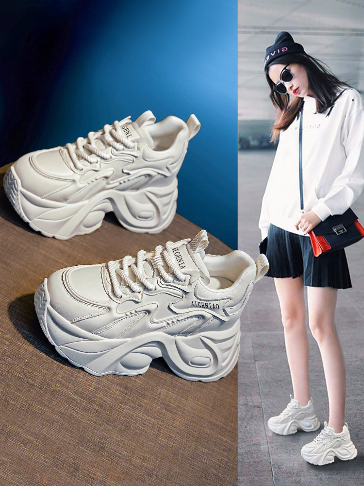 Women's Height-Increasing Dad Shoes 12cm for Petite Women, 2025 Autumn and Winter New Style, Fleece-Lined 10cm Thick-Soled White Sneakers for Women