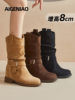 British Style Martin Boots for Women 2025 Autumn and Winter New Mid-Calf Suede Slouch Boots 8cm Thick-Soled Height-Increasing Women's Boots