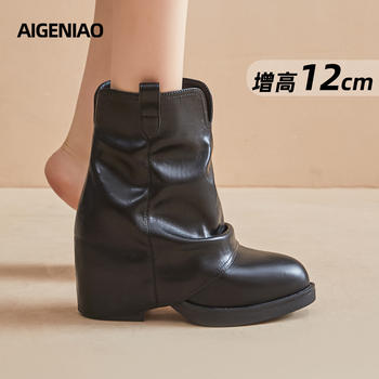 Pointed-Toe Martin Boots for Women, 2025 Autumn and Winter New Retro Chunky Heel Bootcut Boots, 12cm Thick-Soled Height-Increasing Women's Boots