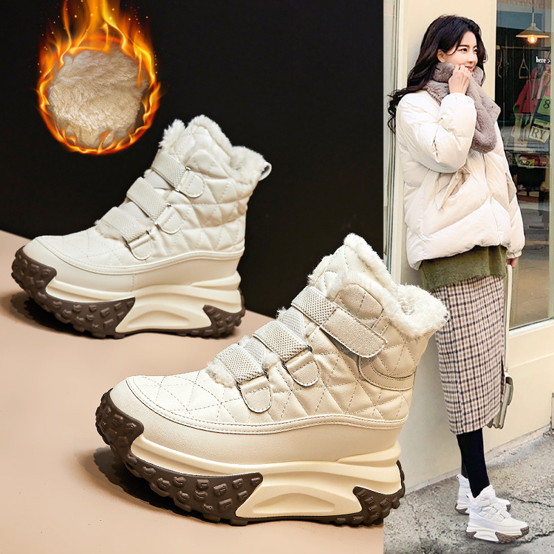 Northeast Snow Boots for Women, Waterproof and Non-Slip, 2025 Autumn and Winter New Style, Fleece-Lined, Warm Cotton Shoes, Thick-Soled, Height-Increasing Martin Boots