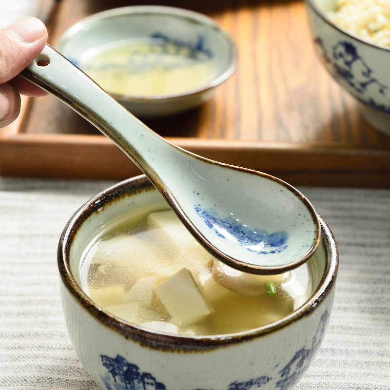 Three points elegant Chinese blue and white ceramic tableware spoon, soup spoon ladle small spoon, household tableware ultimately responds soup spoon