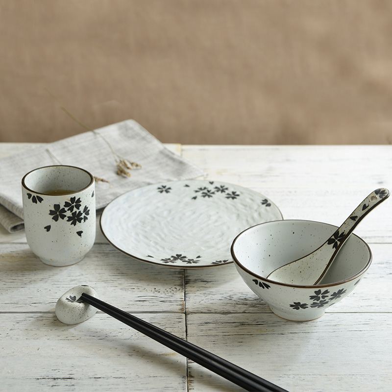 Three creative ceramic Japanese suit a person eat coarse ceramic tableware table spoon, chopsticks rack 5 cups suit dishes