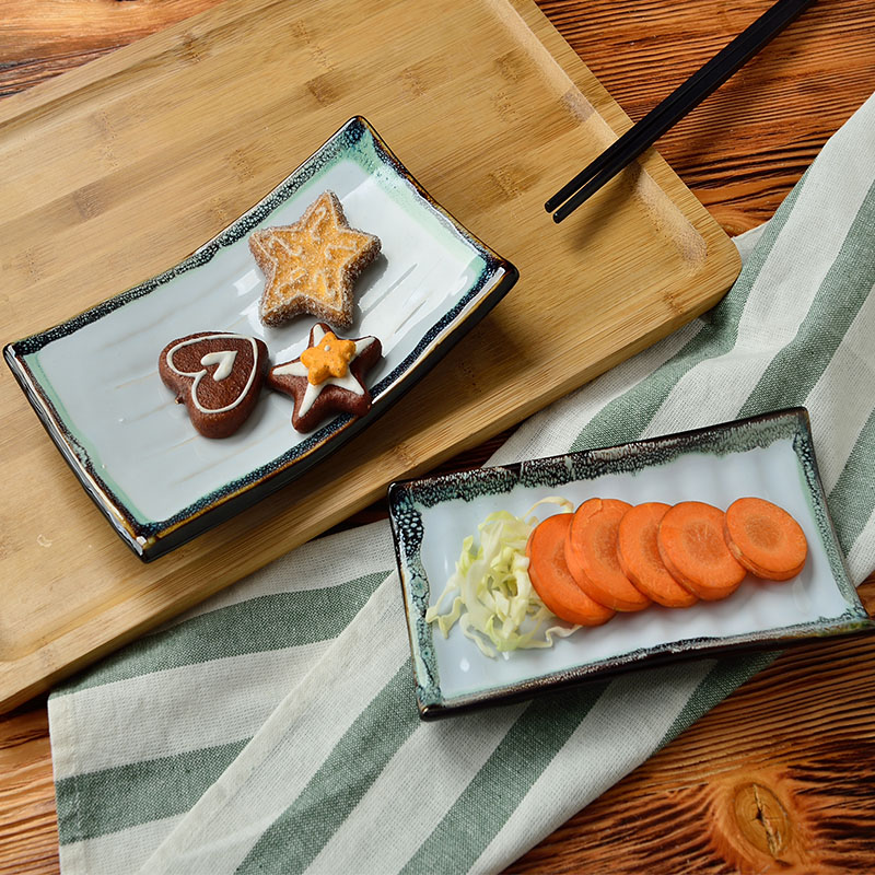 Three ceramic Japanese sushi creative snack dish fish dish steak dinner plate tableware custom rectangular plate characteristics