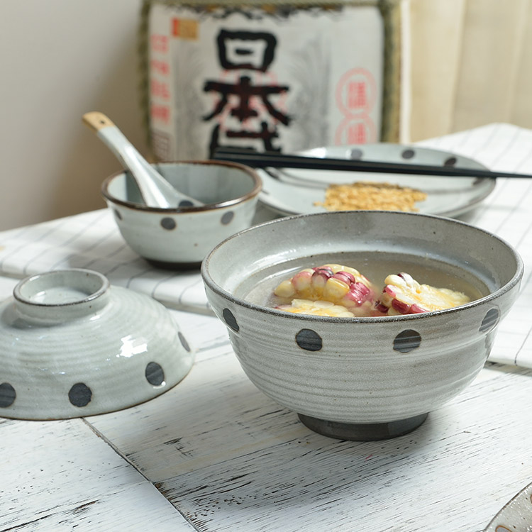 Three ceramic Japanese mercifully rainbow such as bowl with cover soup bowl microwave tableware rainbow such as bowl stew with a single bowl of steamed dense eggs