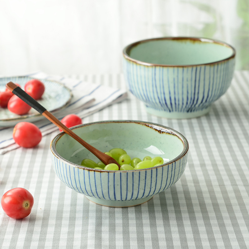 Three series of ceramic blue rain day Korean creative rainbow such as bowl bowl bowl stripes under the glaze color fruit salad bowl