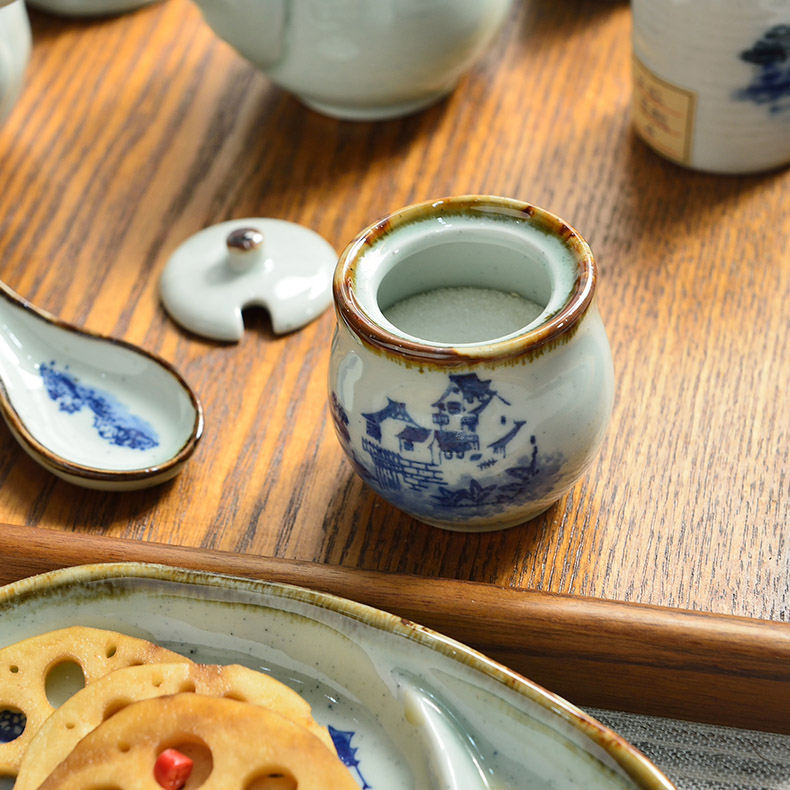 Three points to burn Chinese landscape brushwork ceramic flavor pot seasoning as cans toothpicks extinguishers original soy sauce pot pot restaurant and hotel