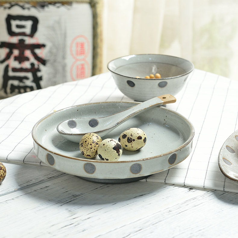 Three ceramic dot plate the features creative shallow bowl of soup plate Korean 10 inches large bowl dish bowl of salad bowl coarse pottery