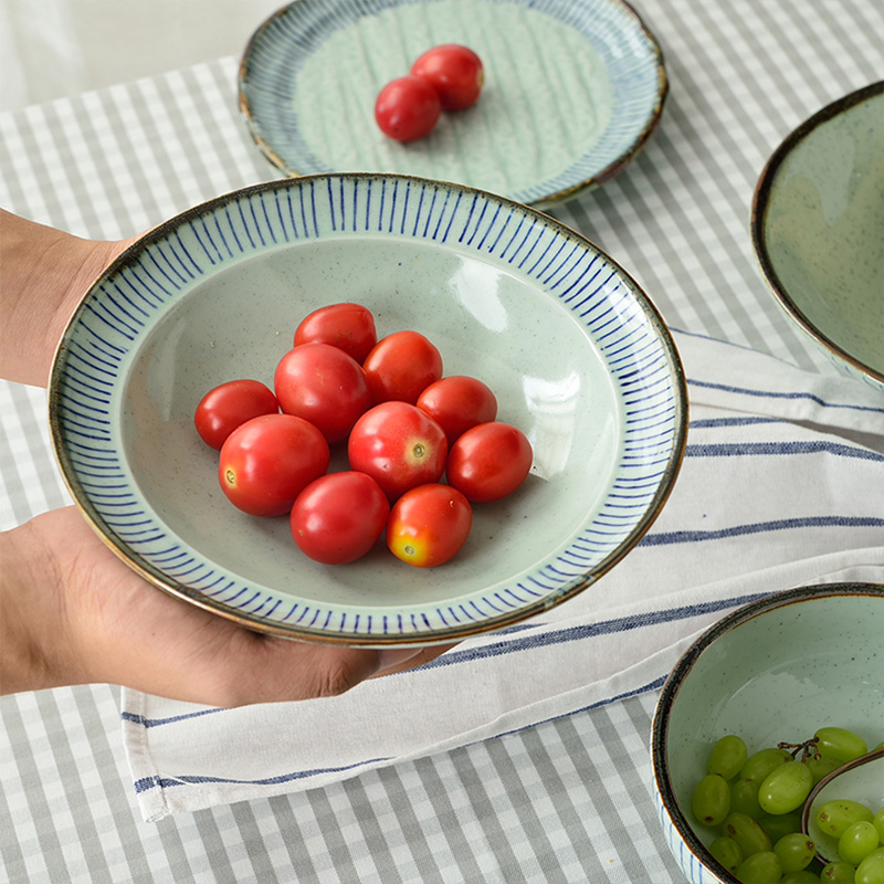 Three series of ceramic blue rain day Korean creative rainbow such as bowl bowl bowl stripes under the glaze color fruit salad bowl