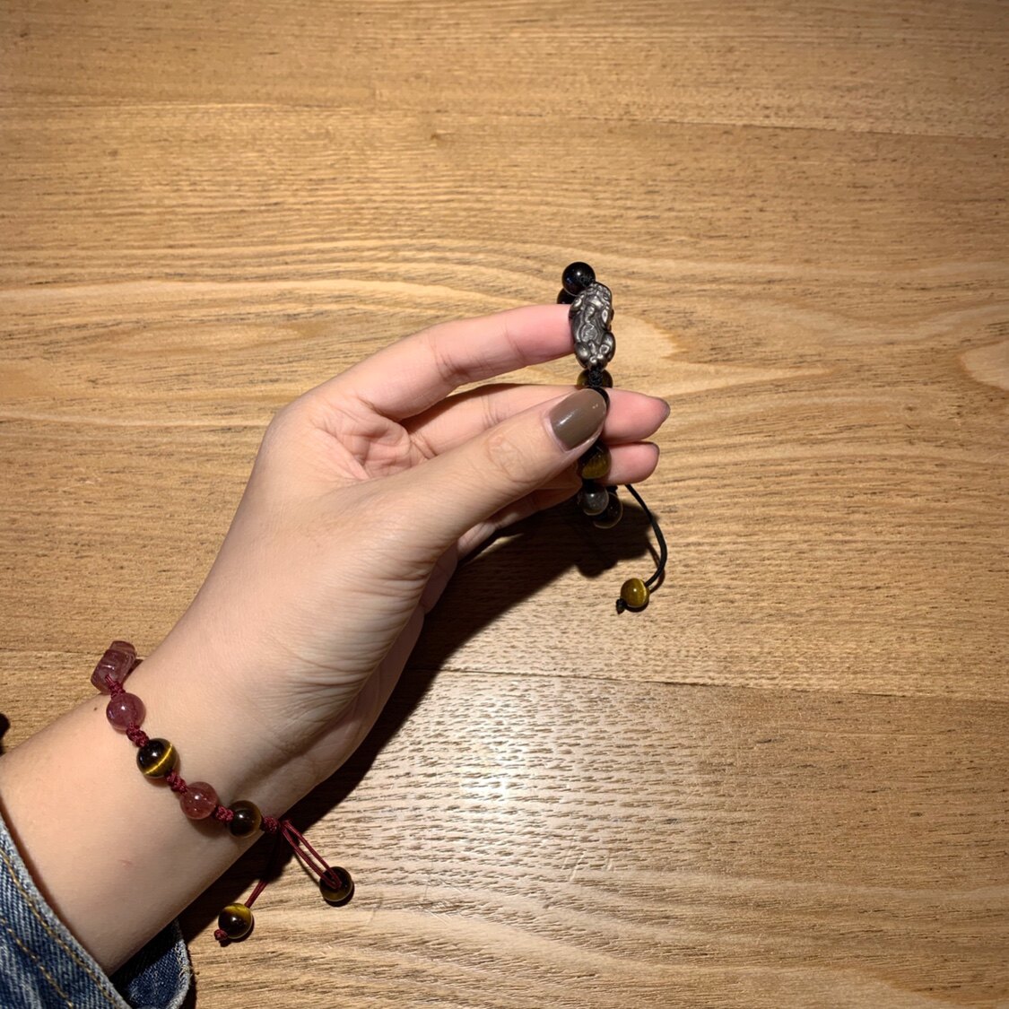 手饰/手串 情侣高端定制天然黄虎眼银曜石草莓晶情侣貔貅编绳手链一对男女款
