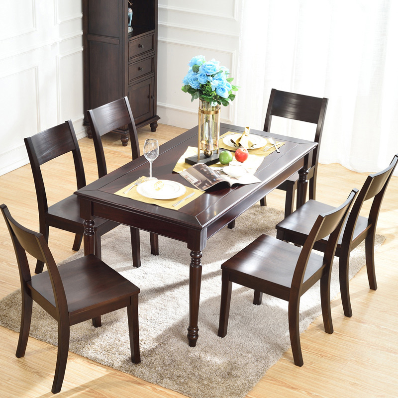 American all solid wood dining table and chair combination home simple one table and four chairs restaurant table 4-6 people rectangular dining table