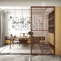 Chinese folding screen partition living room entrance into the house Xuanguan Hotel entrance door modern minimalist sheltering grille solid wood hollowed-out seat screen