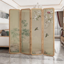 New Chinese Screen Partition Living Room Office Solid Wood Folding Mobile Decoration Xuanguan Flowers Bird Sheltering Room Folding Screen