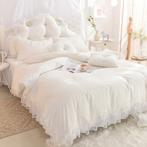 Korean cotton bed four-piece net red cotton quilt cover cotton lace padded bed skirt white bedding