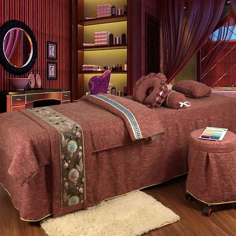 New beauty salon vẻ đẹp đặc biệt trải giường bốn bộ cotton thô và linen retro giường massage trải giường đặt tùy chỉnh