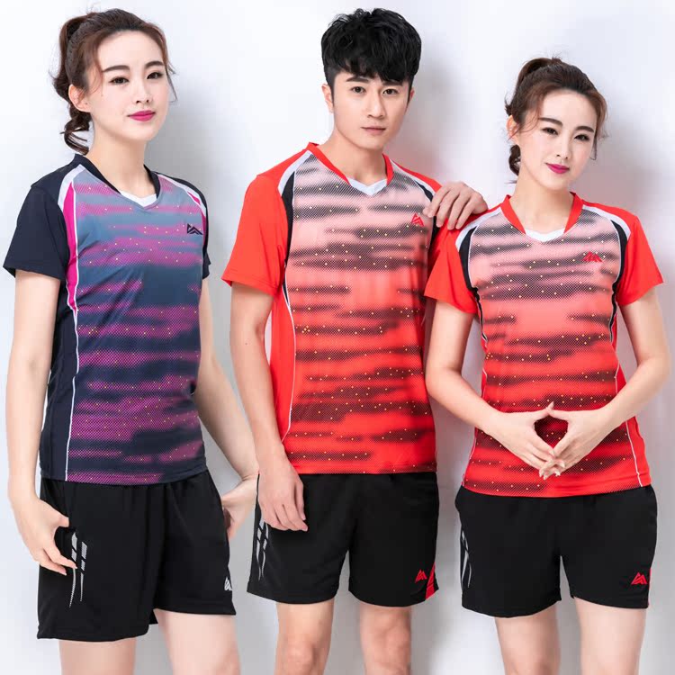 2021 red short-sleeved volleyball suit women's suit custom volleyball training game suit men's quick-drying breathable shuttlecock suit
