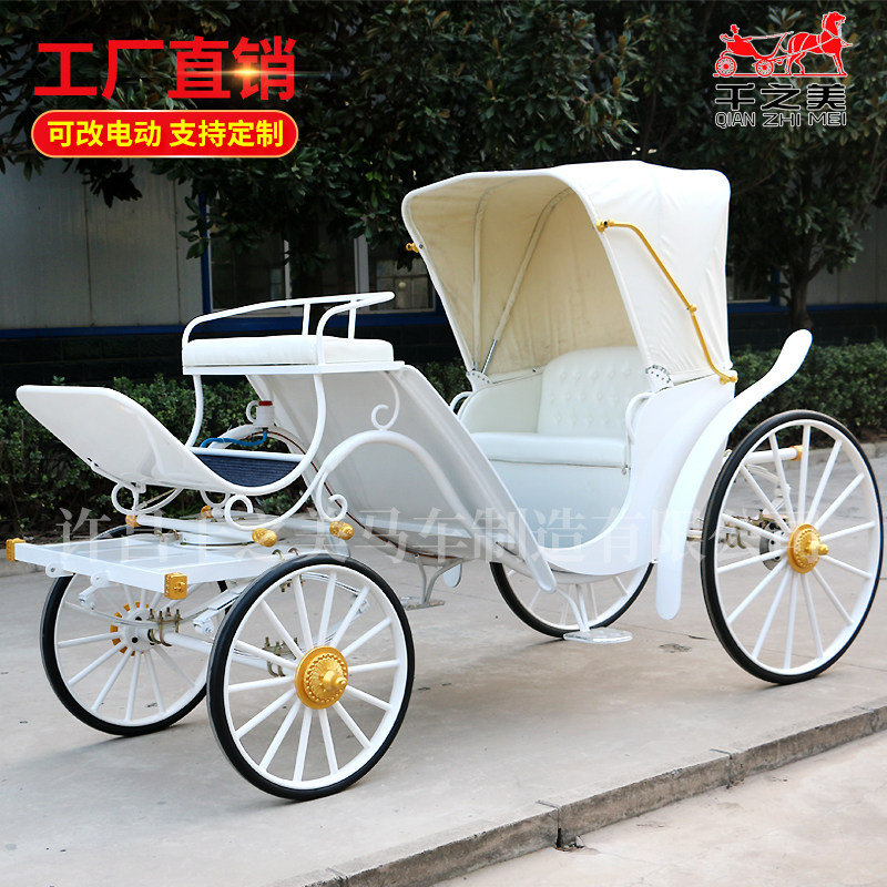 European-style sightseeing carriage, single row, single awning, wedding carriage, goose carriage, hotel, exhibition, reception, carriage, scenic area, travel photography