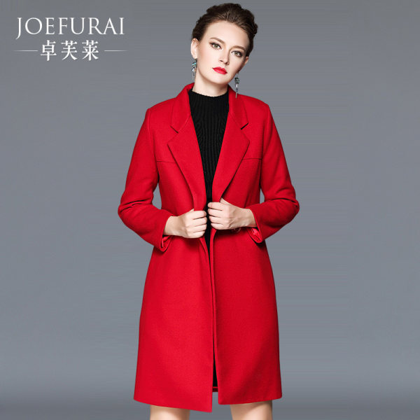 JOEFURAI 卓芙莱  翻领长袖 女式毛呢大衣 外套 优惠券折后 ¥198包邮 (¥298-100）4色可选