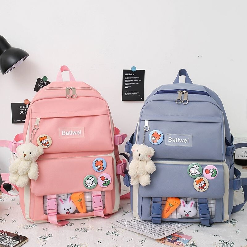 School Bag Female Elementary School Students 2021 New 1st Grade Han Edition Fresh and Shoulder Bag Junior High School Students High School Students Double Shoulder Bag