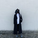 LULU ສີດໍາ Yohji Yamamoto Style Over-the-Knee Hooded Waist Sweatshirt Cardigan Extra Long Loose Heavy Jacket Windbreaker