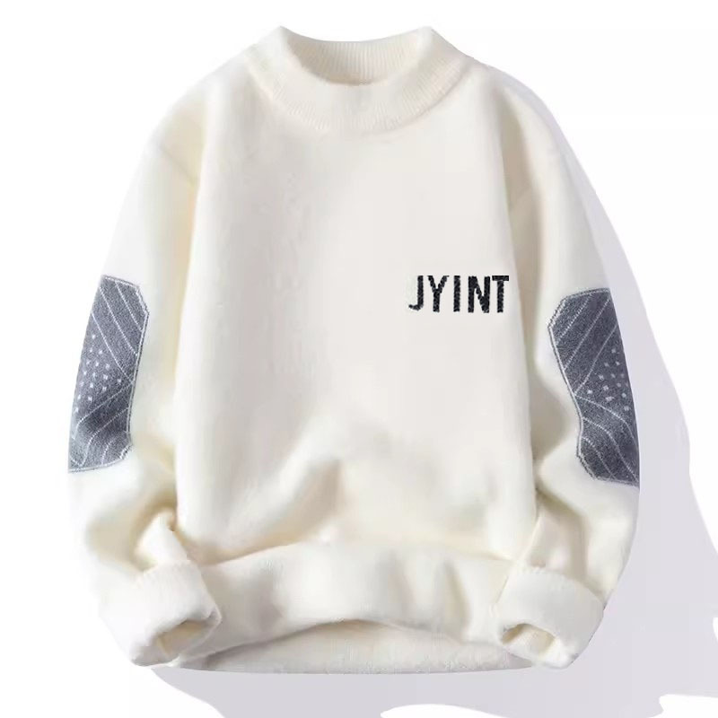 Mink Cashmere Sweater for Men, Round Neck Base Shirt, Autumn and Winter Korean Style Trendy Thickened Warm Winter Clothing, Versatile Knitwear